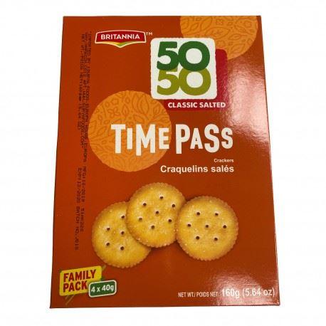 Britannia - 50 50 Time Pass Classic Salted Craquleins Crackers Family Pack - 160g - Jalpur Millers Online