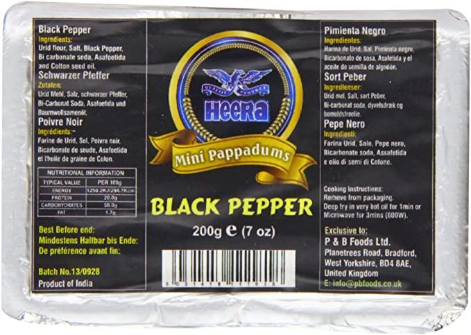 Heera - Mini Pappadums - Black Pepper Flavour - 200g - Jalpur Millers Online