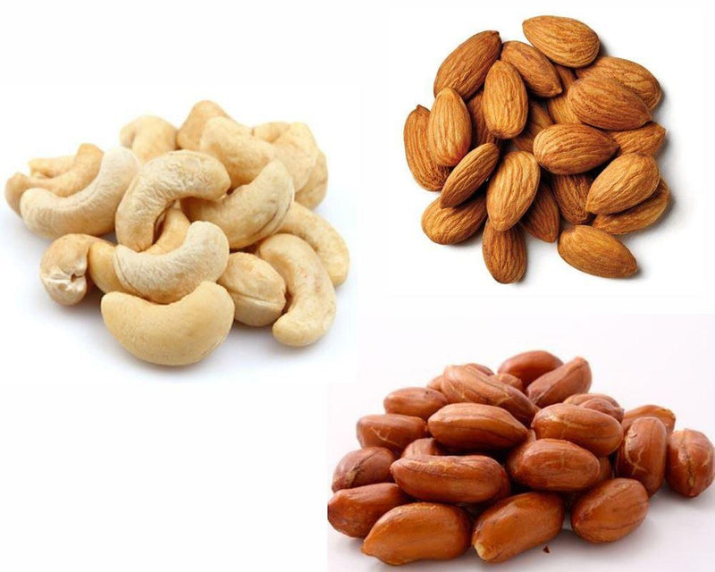 Jalpur Millers Nuts Combo Pack - Red Skin Peanuts 1kg - Cashew Nuts 1kg - Almonds 1kg (3 Pack) - Jalpur Millers Online