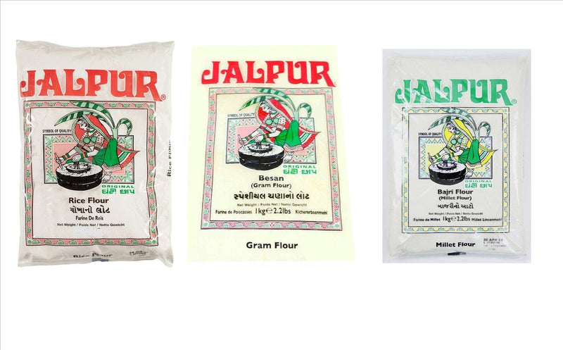 Jalpur Millers Flour Combo Pack - Jalpur Rice Flour 1kg - Jalpur Gram Flour 1kg - Jalpur Millet Flour 1kg (3 Pack) - Jalpur Millers Online