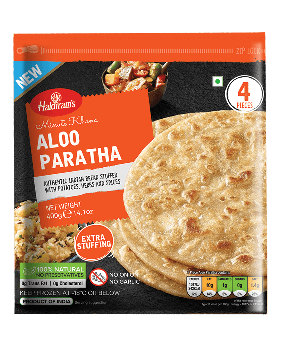 Haldirams - Frozen Aloo Paratha - (4pcs) - 400g - Jalpur Millers Online
