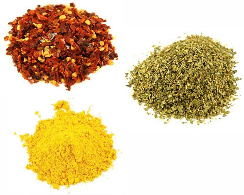 Jalpur Miller Spice Combo Pack - Crushed Red Chilli Pepper Flakes 100g - Oregano 100g - Turmeric Powder 100g (3 Pack) - Jalpur Millers Online