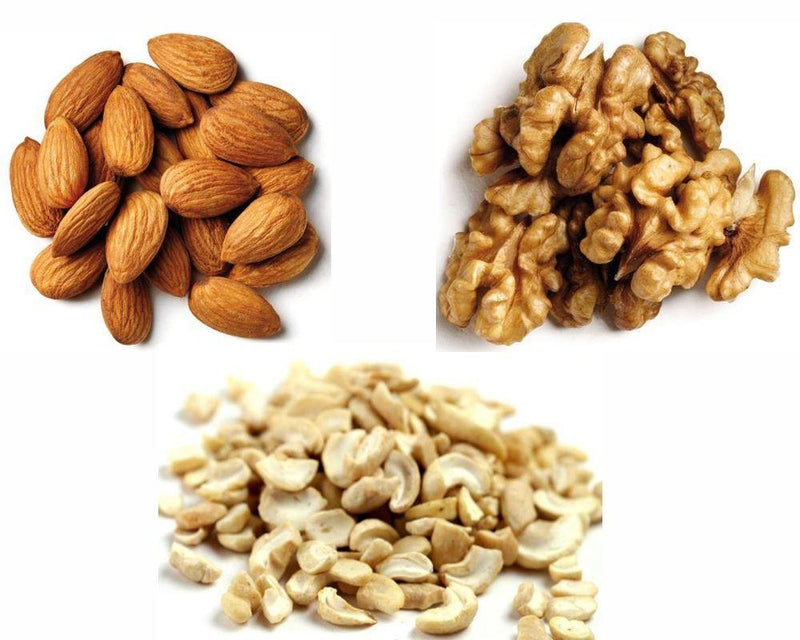 Jalpur Millers Nut Combo Pack - Almonds 1kg - Walnut Kernels 1kg - Split Cashew Nuts 1kg (3 Pack) - Jalpur Millers Online