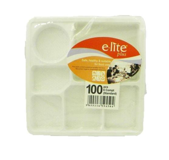 Plastic Plates 6 Compartment - 100 Pieces - Jalpur Millers Online