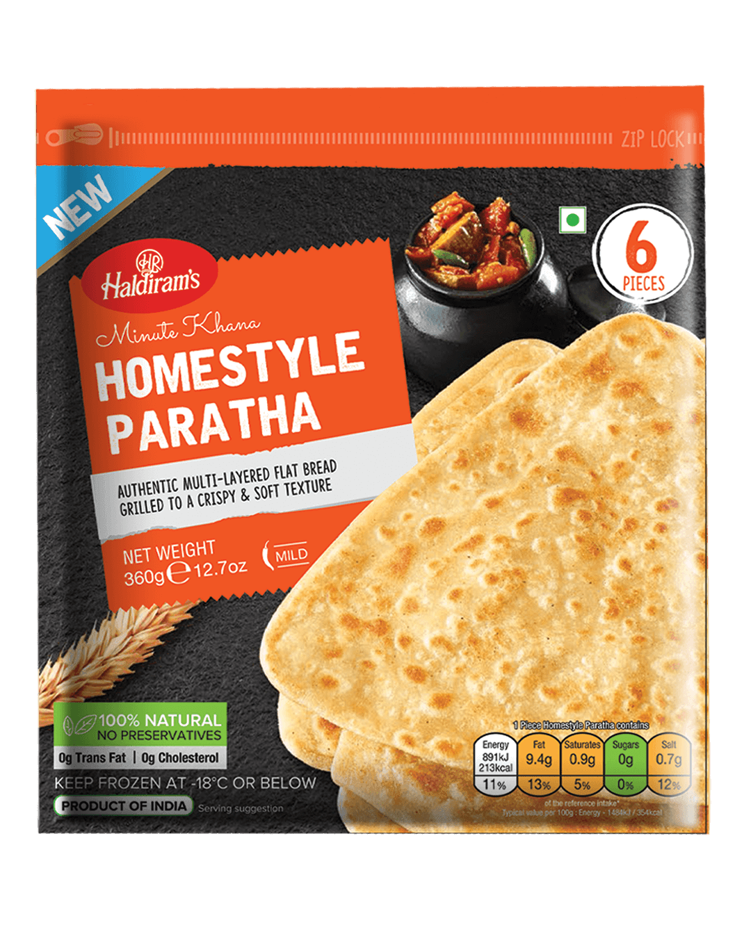Haldirams - Frozen Homestyle Paratha - (6pcs) - 360g - Jalpur Millers Online