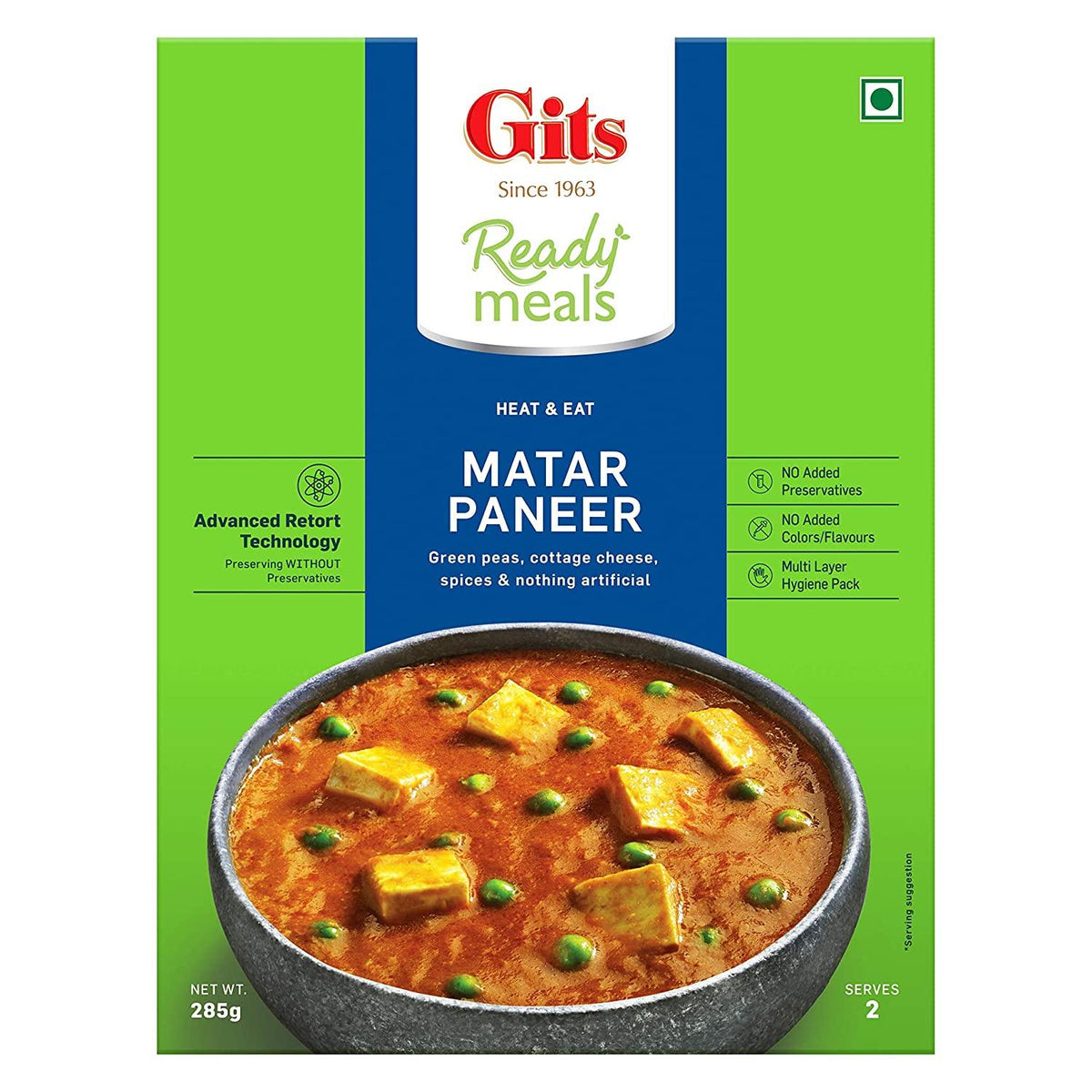 Gits - Matar Paneer - (green peas, cottage cheese, spices & nothing artificial) - 285g - Jalpur Millers Online