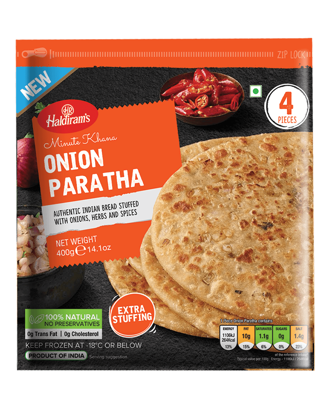Haldirams - Frozen Onion Paratha - (4pcs) - 400g - Jalpur Millers Online