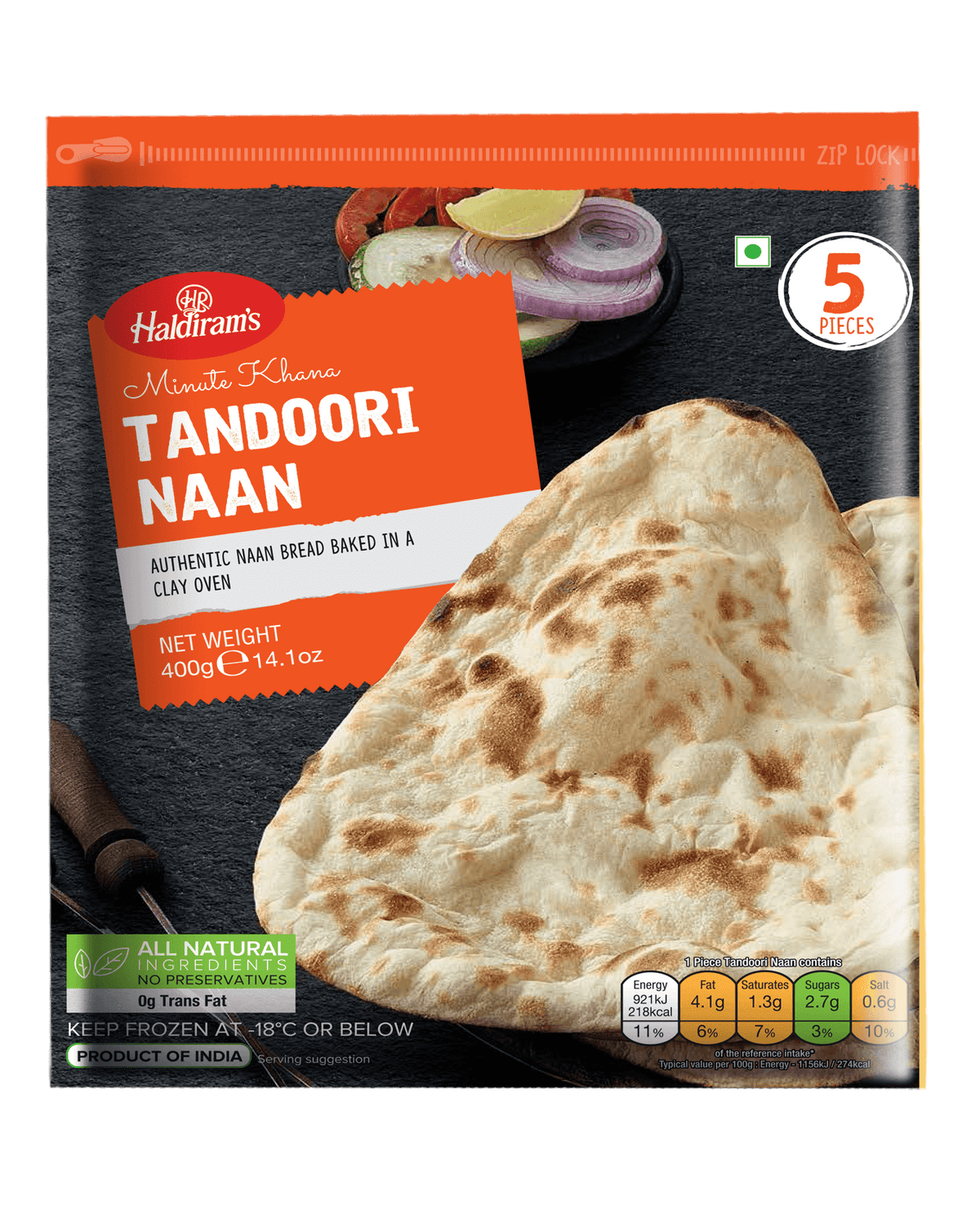 Haldirams - Frozen Tandoori Naan - (5pcs) - 400g - Jalpur Millers Online